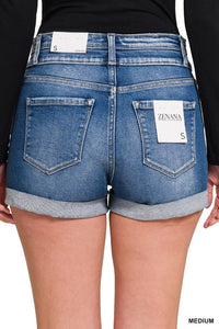 CUFFED DOUBLE BUTTON DENIM SHORTS