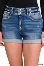 Load image into Gallery viewer, CUFFED DOUBLE BUTTON DENIM SHORTS