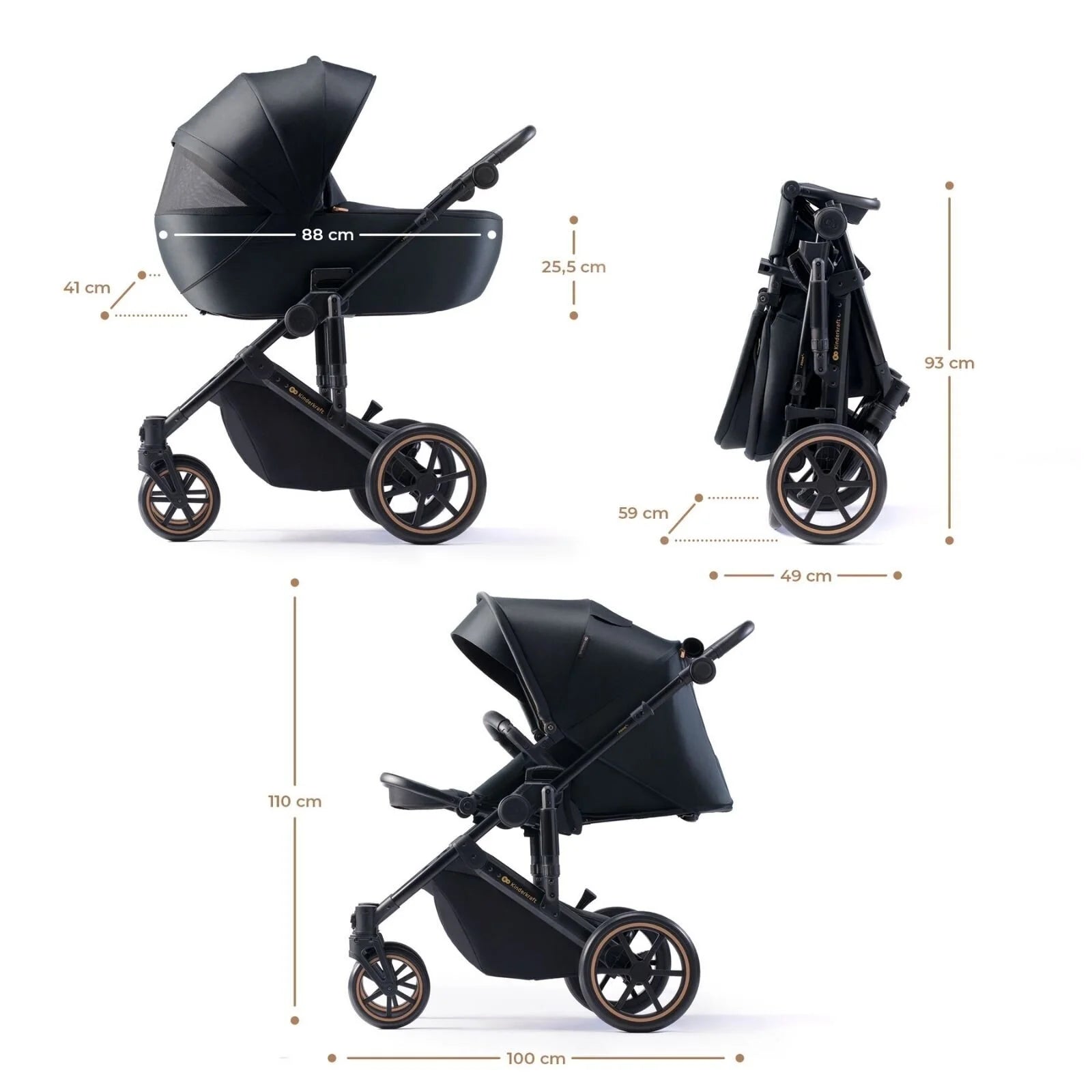Kinderkraft 3-in-1 Mink Pro Prime 2 Travel System with Car Seat - Venezian Black