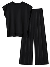 Load image into Gallery viewer, Round Neck Cap Sleeve Top and Pants Knit Set