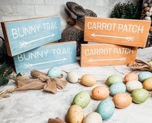 Load image into Gallery viewer, Blue Bunny Trail Arrow Sign &amp; Orange Carrot Patch Arrow Sign