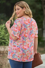 Load image into Gallery viewer, Plus Size Multicolored Round Neck Flounce Sleeve Blouse