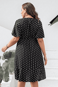 Plus Size Polka Dot Flutter Sleeve Dress