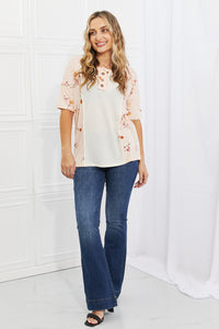 BOMBOM She's Blossoming Floral Contrast Knit Top in Blush