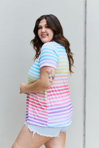 Heimish Out And Proud Full Size Multicolored Striped V-Neck Short Sleeve Top