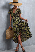 Load image into Gallery viewer, Floral Surplice Neck Tied Midi Dress