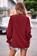 Load image into Gallery viewer, Swiss Dot Notched Neck Flounce Sleeve Blouse