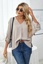 Load image into Gallery viewer, Roll-Tab Sleeve V-Neck Blouse