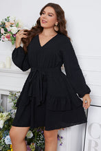 Load image into Gallery viewer, Plus Size Swiss Dot Tie Waist V-Neck Dress