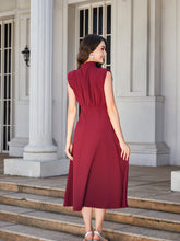 Load image into Gallery viewer, Ruched Mock Neck Cap Sleeve Midi Dress