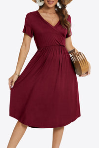 Surplice Neck Short Sleeve Dress with Pockets