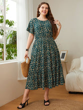 Load image into Gallery viewer, Plus Size Floral Round Neck Short Sleeve Midi Dress