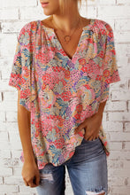 Load image into Gallery viewer, Floral Notched Neck Flutter Sleeve Blouse