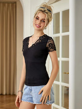 Load image into Gallery viewer, Spliced Lace Surplice Neck Top