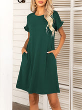 Load image into Gallery viewer, Round Neck Flounce Sleeve Dress with Pockets