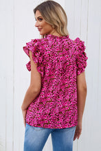 Load image into Gallery viewer, Floral Flutter Sleeve Notched Neck Blouse
