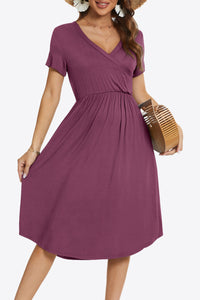 Surplice Neck Short Sleeve Dress with Pockets