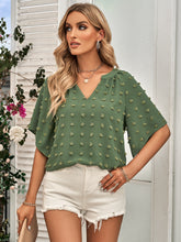 Load image into Gallery viewer, Swiss Dot Notched Neck Flare Sleeve Blouse