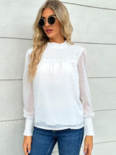 Load image into Gallery viewer, Swiss Dot Smocked Mock Neck Blouse