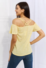 Load image into Gallery viewer, Culture Code On The Move Full Size Off The Shoulder Flare Sleeve Top in Sand Yellow