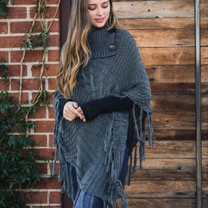 Leto Accessories - Cable Knit Poncho With Tassels