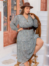 Load image into Gallery viewer, Plus Size V-Neck Long Sleeve Midi Dress
