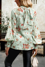 Load image into Gallery viewer, Floral Print Mock Neck Lantern Sleeve Blouse