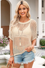 Load image into Gallery viewer, Openwork Round Neck Half Sleeve Knit Top