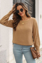 Load image into Gallery viewer, Ribbed Openwork Sleeve Round Neck Pullover Sweater