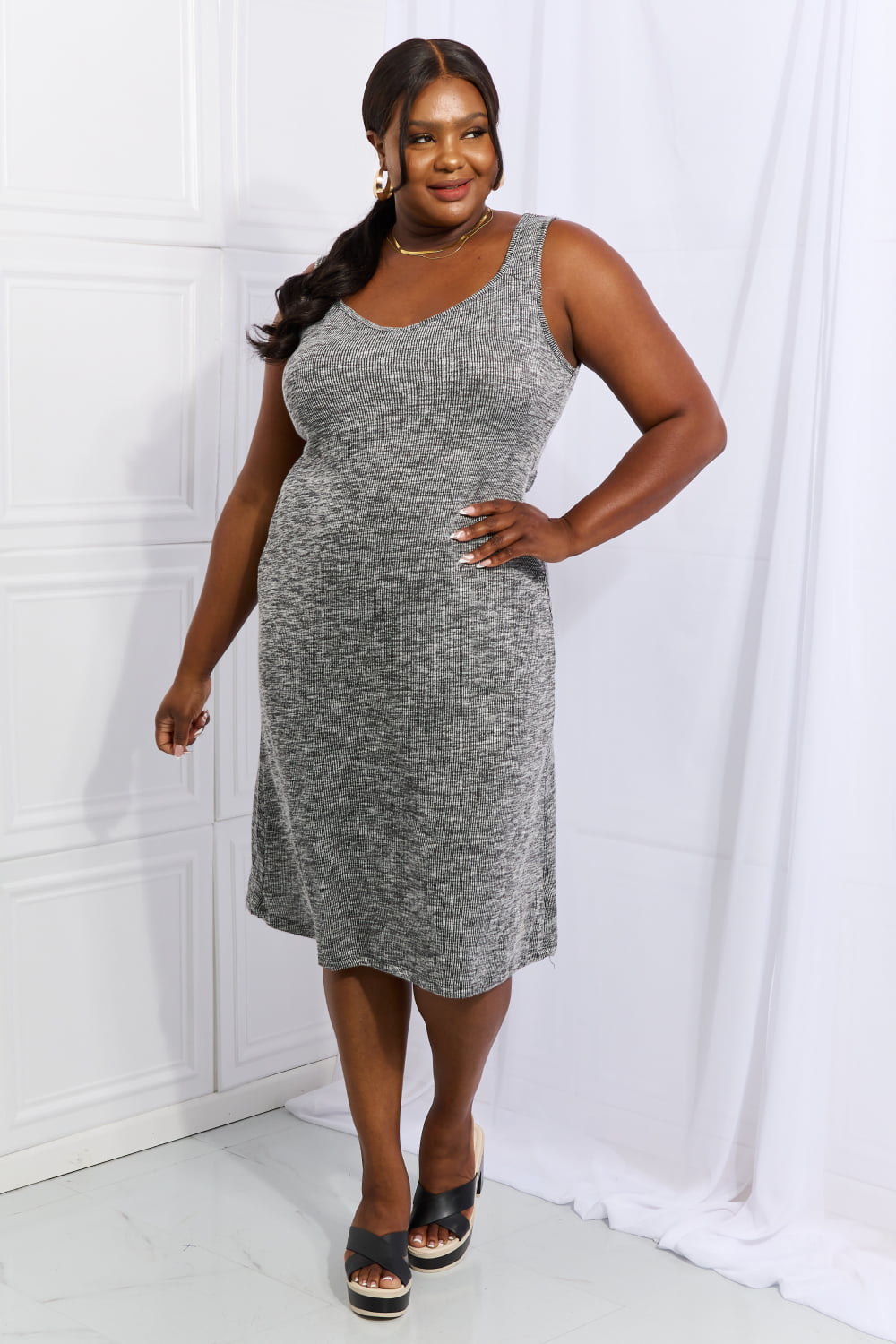 Culture Code Meet Me Halfway Full Size Heart Neck A-Line Dress in Charcoal