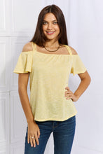 Load image into Gallery viewer, Culture Code On The Move Full Size Off The Shoulder Flare Sleeve Top in Sand Yellow