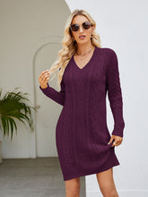 Load image into Gallery viewer, Cable-Knit V-Neck Mini Sweater Dress