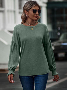 Round Neck Dropped Shoulder Flounce Sleeve T-Shirt