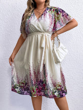 Load image into Gallery viewer, Plus Size Floral Tie Waist Surplice Neck Dress