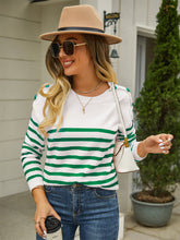 Load image into Gallery viewer, Round Neck Shoulder Button Striped Pullover Sweater