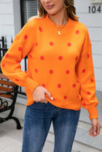 Load image into Gallery viewer, Polka Dot Round Neck Dropped Shoulder Sweater