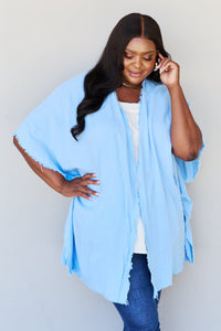 HEYSON Summer is Calling Full Size Wash Gauze Open Front Kimono in Pastel Blue