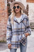 Load image into Gallery viewer, Plaid Dropped Shoulder Hooded Jacket