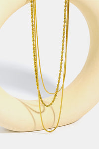 Stainless Steel 18K Gold Pleated Triple Layer Necklace