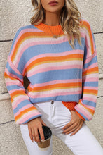 Load image into Gallery viewer, Striped Round Neck Dropped Shoulder Sweater