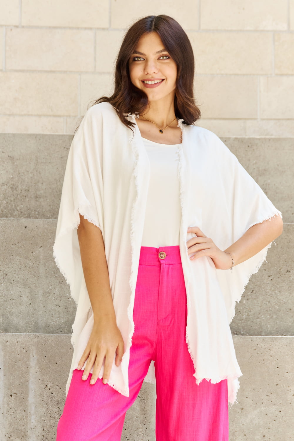 HEYSON Summer is Calling Full Size Wash Gauze Open Front Kimono in Off White