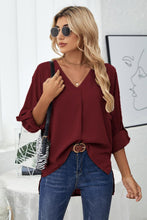 Load image into Gallery viewer, Roll-Tab Sleeve V-Neck Blouse
