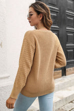 Load image into Gallery viewer, Ribbed Openwork Sleeve Round Neck Pullover Sweater