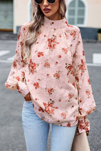 Load image into Gallery viewer, Floral Print Mock Neck Lantern Sleeve Blouse