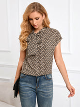 Load image into Gallery viewer, Tie Neck Printed Short Sleeve Blouse