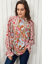 Load image into Gallery viewer, Floral Print Flounce Sleeve Mock Neck Blouse