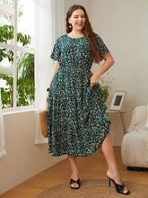 Load image into Gallery viewer, Plus Size Floral Round Neck Short Sleeve Midi Dress