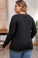 Load image into Gallery viewer, Plus Size Notched Neck Long Sleeve T-Shirt