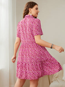 Plus Size Printed Short Sleeve Collared Dress