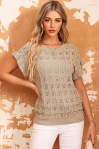 Round Neck Short Sleeve Cable-Knit Top